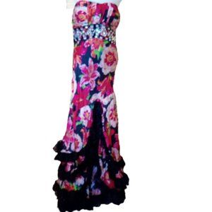 VINTAGE Flamenca Inspired Evening Floral Silk Gown Dress Prom Pageant Size 6